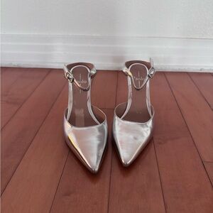 Paolo Silver Pointed-Toe Slingback Heels